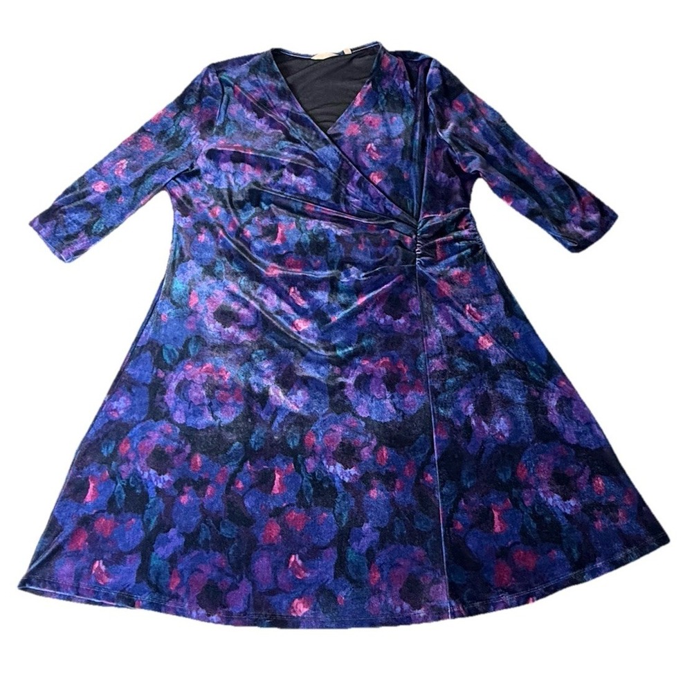Soft Surroundings Hyannis Velvet Faux Wrap Floral Mini Dress Size 2X